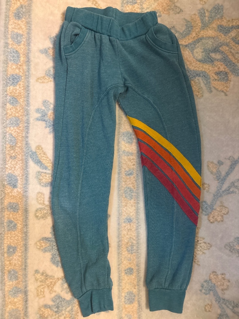 Aviator Nation Kids Rainbow Stripe Sweatpants Size 10 Teal Blue